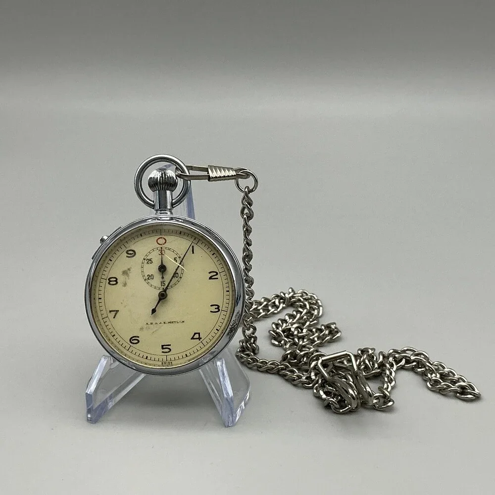 Vintage A.R. & J.E. Meylan Stop Watch Men 50mm 208A Mechanical Chain